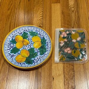 Lot of 4 Lemon Plates and Reusable Bags